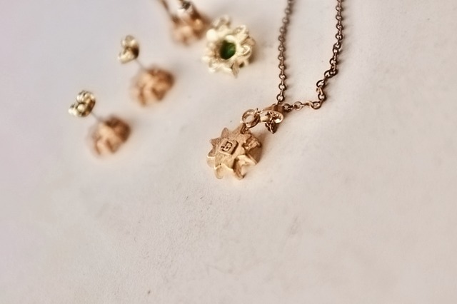 フランス 緑星のエルフのためのネックレス ピアス リングセット ヴィンテージ