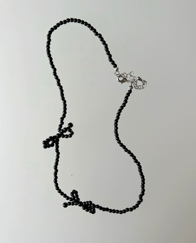 beads double ribbon pearl necklace【 2color 】º