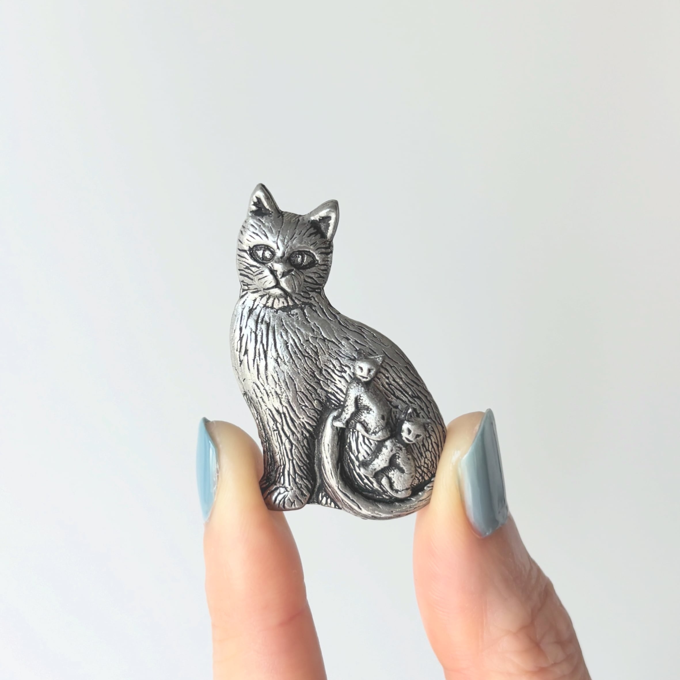 ネコのブローチとピアスがついた小物入れ