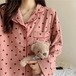 ルームウェア レディース ハート柄 ハート柄パジャマ 部屋着 寝巻き ナイトウェア 袖あり 長袖 Vネック  ウエストゴム 上下セット 2点セット ツーピース かわいい 大人可愛い シンプル カジュアル おしゃれ お洒落 大人可愛い 大人女子 こなれ感 ラフ ラブリー キュート ガーリー 主役級 存在感 抜け感  ドット柄  20代 30代 レディース 女子会 お泊まり 休日 着回し 普段使い 重ね着 韓国 韓国系 オルチャン スタイル 楽ちん