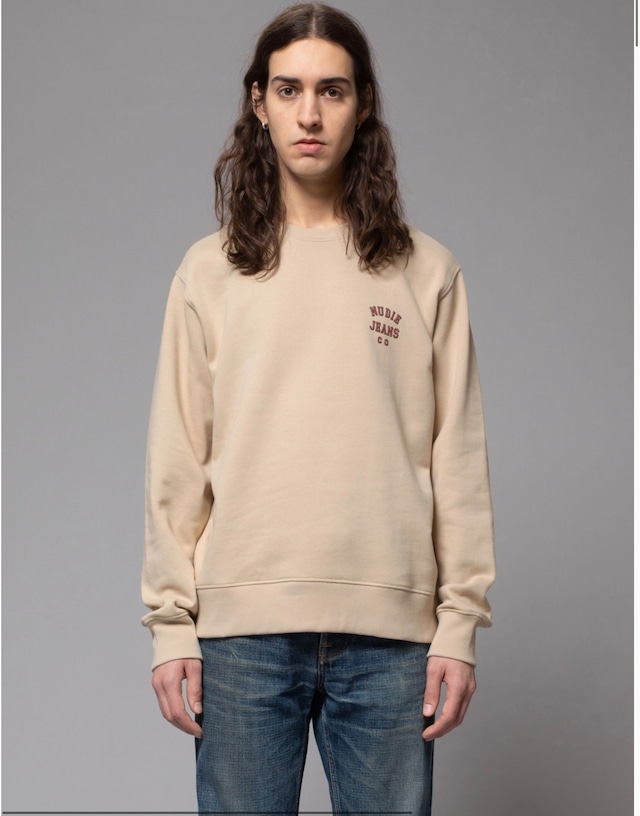 Nudie jeans 2022 ヌーディージーンズ SUMMER COLLECTION Frasse Logo Sweatshirt Cream スウェット