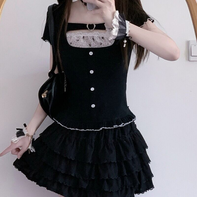 Lace layered button tops r0123