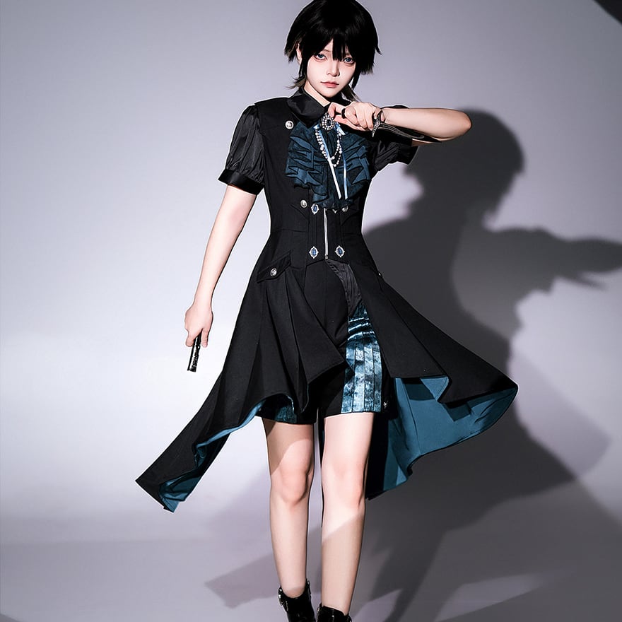王子系ロリィタ セットアップ 4点 半袖×ショートパンツ ネックリボン