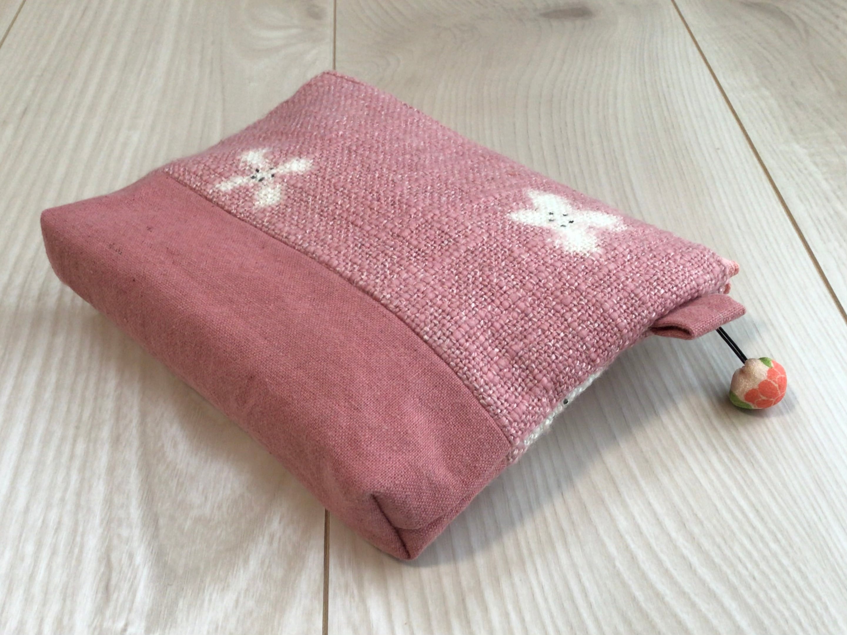 マチ付きポーチ(茜染花柄) | 藍楽布