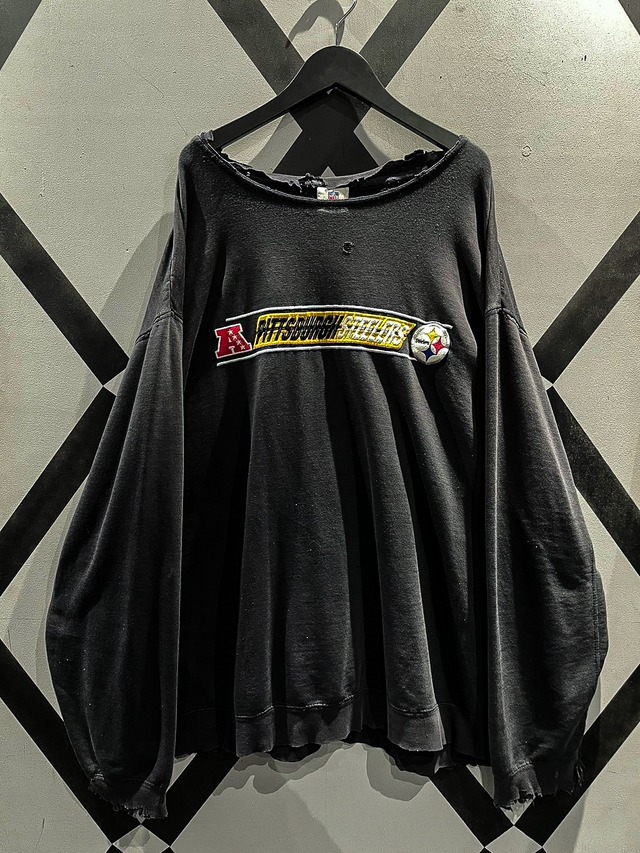【X VINTAGE】"NFL" "Steelers" Aging Logo Embroidery Loose Sweat Shirt