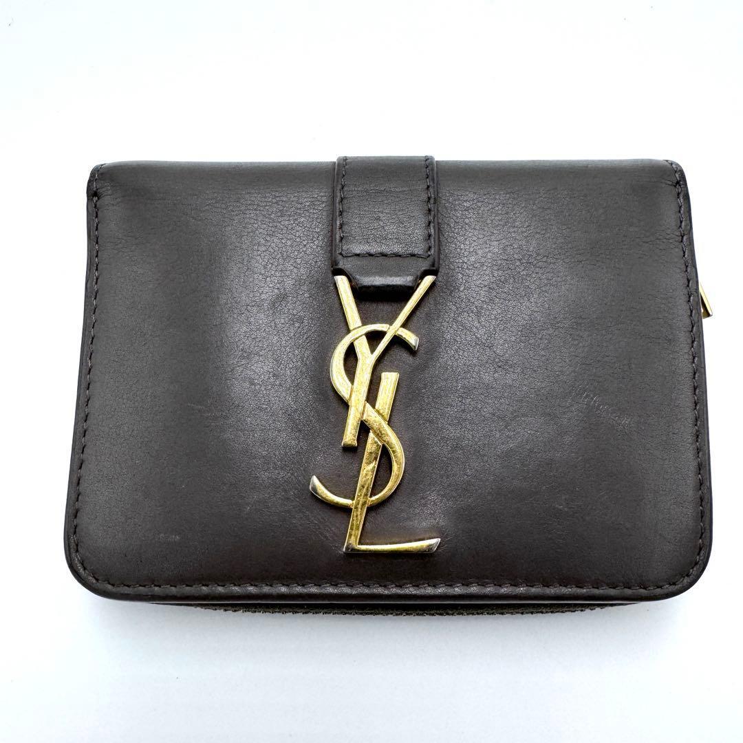 No.475 女性人気商品☆サンローラン カサンドラ 二つ折り財布 YSL ロゴ