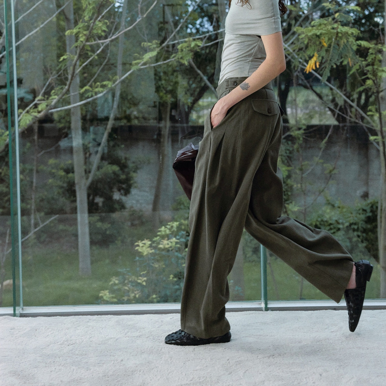 Belted Wide Tapered Full-Length Pants T4225