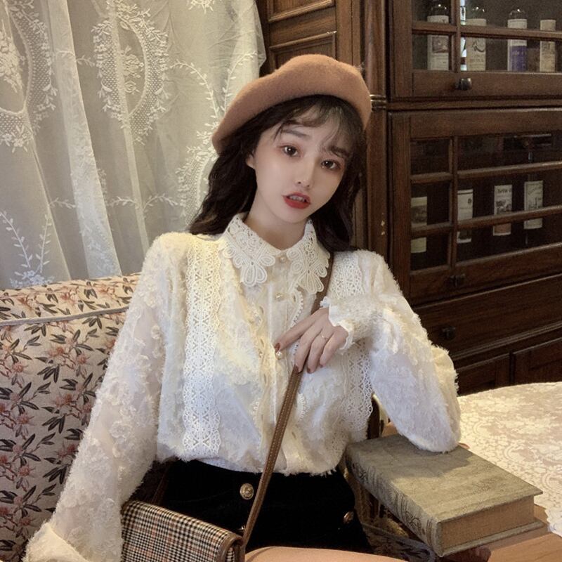 シャツ トップス スプリングスタイルベージュレースレディース ロング 春物 スーパーモール91952215757