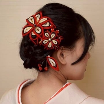 大輪花の髪飾りセット（青） | 組紐アクセサリーmitorit