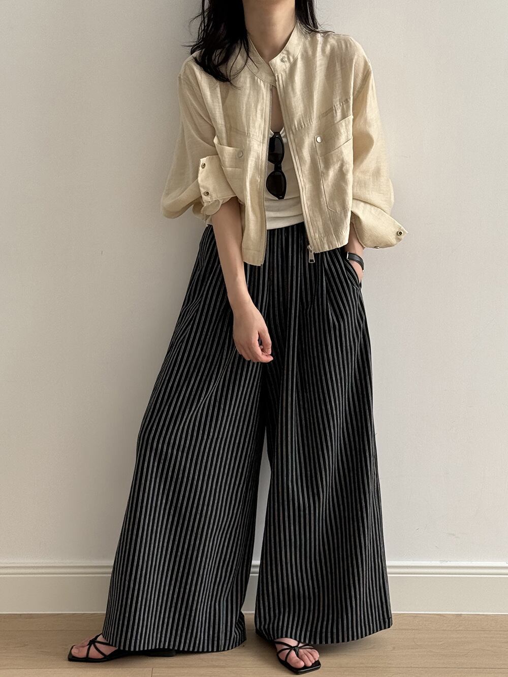 ノーカラーショート丈ワイドスリーブジャケット 春 BMD2107