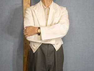 【1930s】"French Work" Double Breasted Linen Jacket, with good tags!