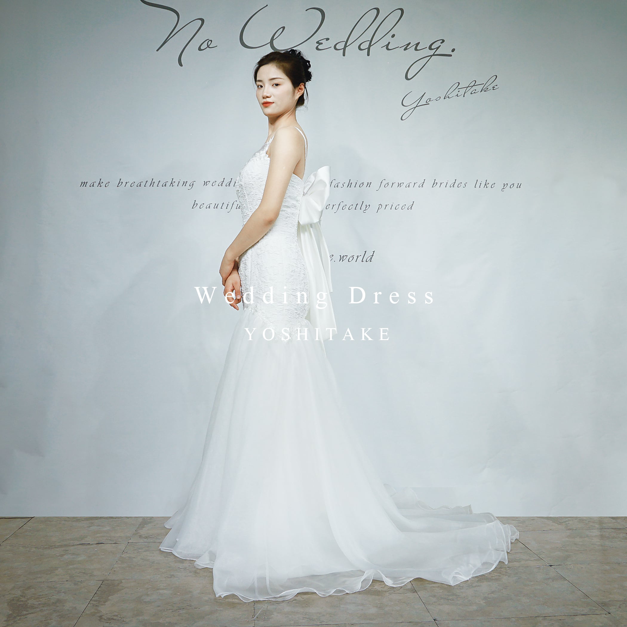 ウエディングドレス.白.オーガンジー.マーメイド.リボン.レース.Y2833