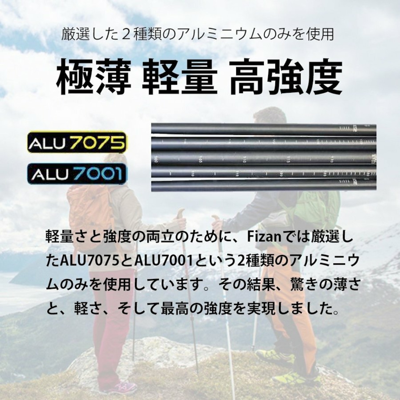 FIZAN フィザン 軽量 可変4段 トレッキングポール51-125cm TR COMPACT4 Black/COLK コンパクト4 ブラック