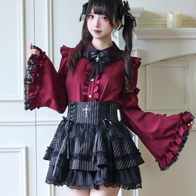 サブカル系 地雷/量産型 姫袖シャツ レース リボン ゴスロリ