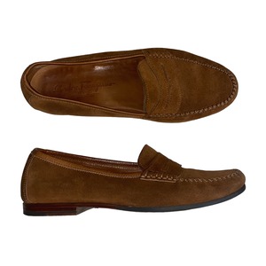SALVATORE FERRAGAMO brown suede coin loafers