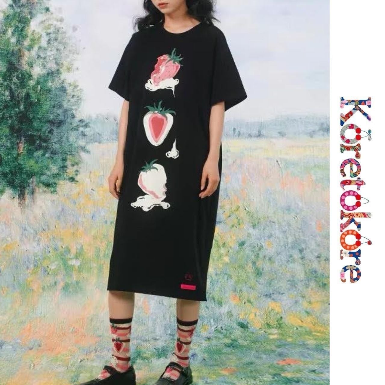 Strawberry Graphic tee Shirt Dress A1167