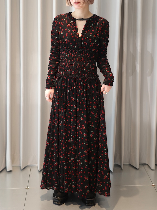 【25AW】FETICO フェティコ / Printed velvet tulle shirring dress