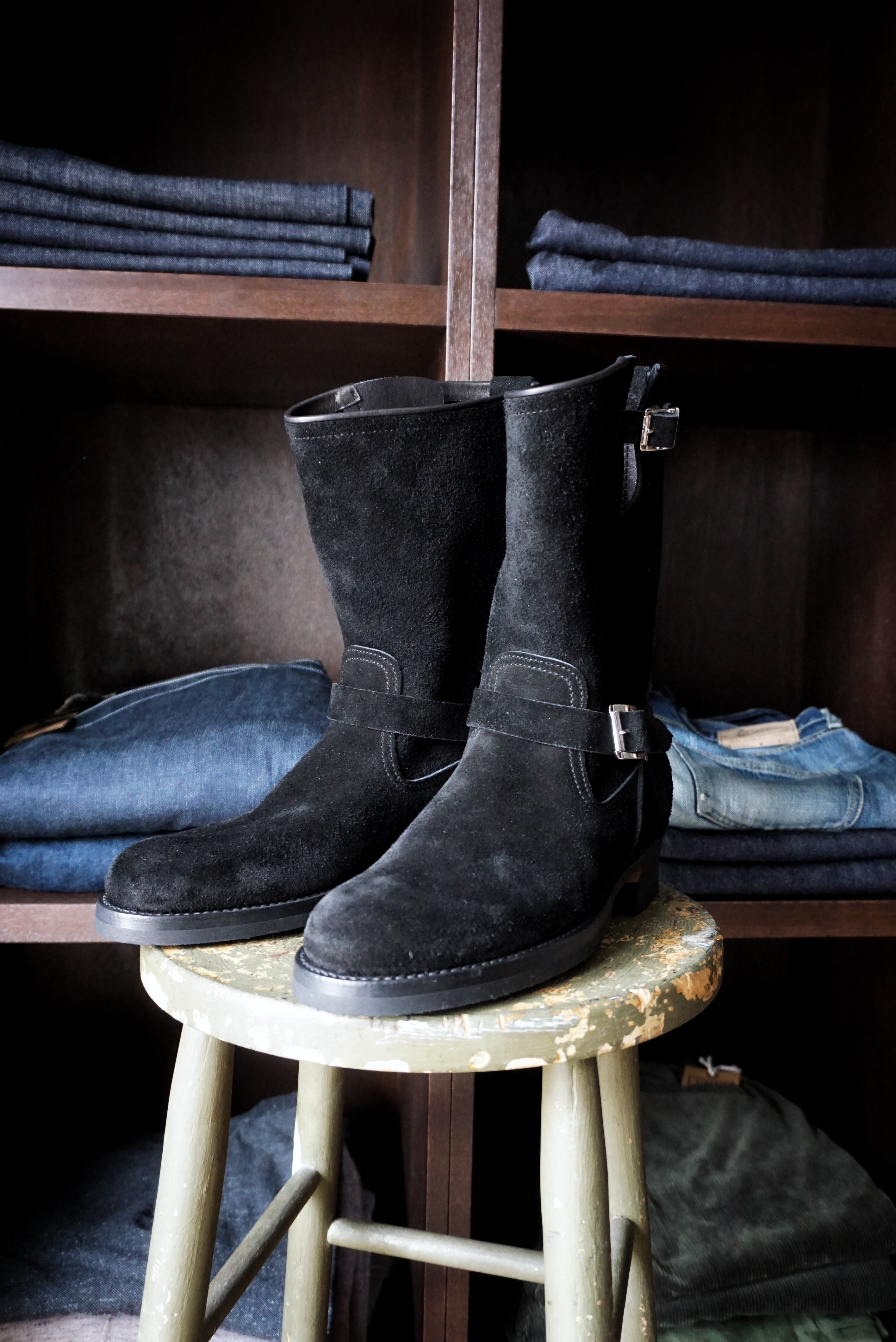 Lot.329 Suede Engineer Boots - Black - | RAT STYLE