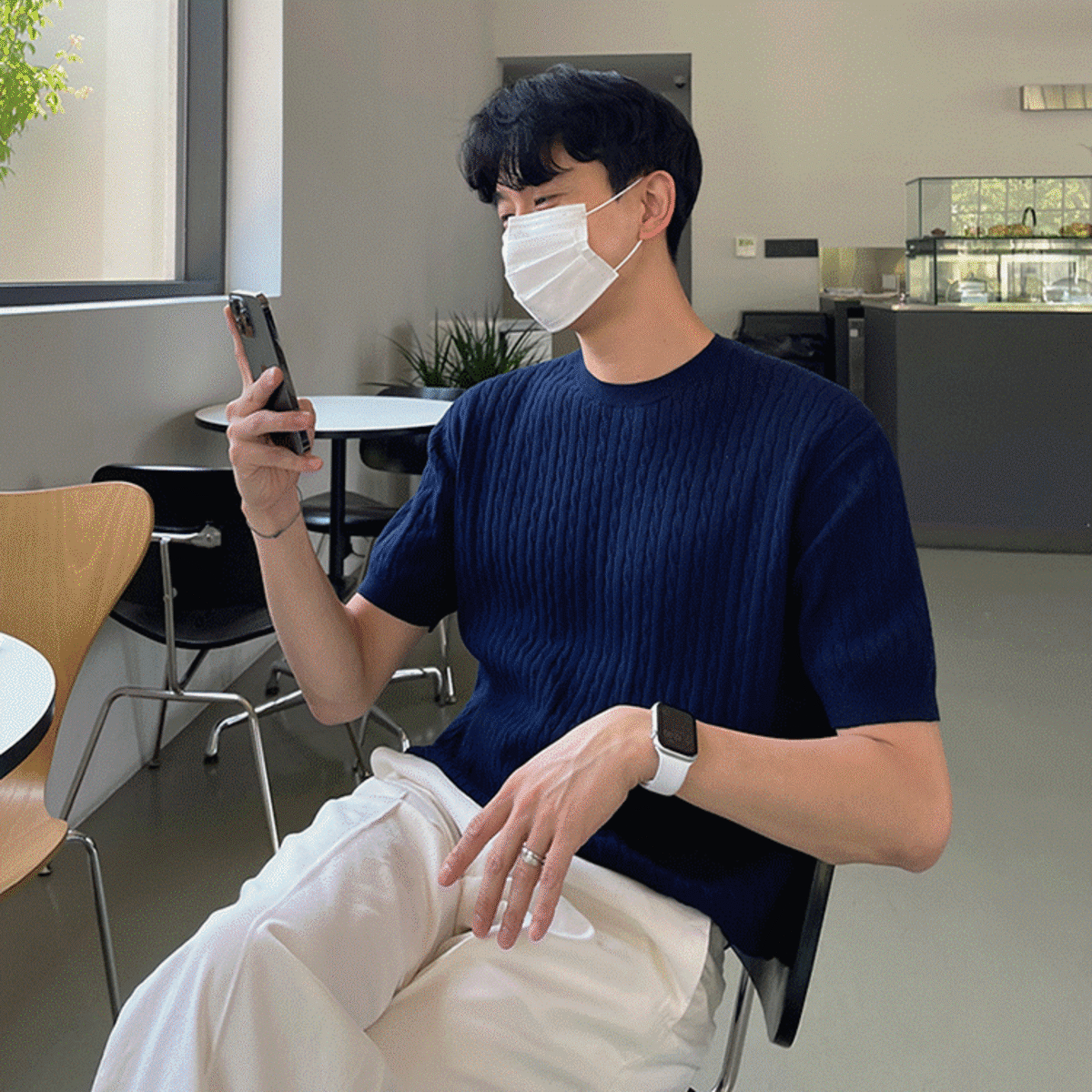 ケーブル ニット 半袖 トップス セーター メンズファッション 韓国 春