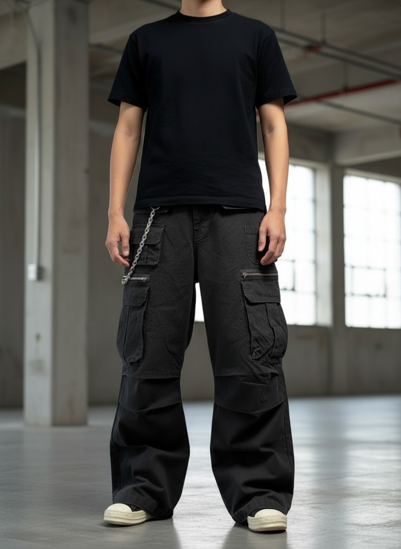 Fade Black Multi Pocket Cargo Pants