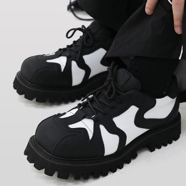 【予約販売】レザーシューズ 革靴 メンズ ローファー バイカラー 厚底 マット 靴 モード ブラック 黒 お洒落 カジュアル シック パーティー 結婚式 24cm/24.5cm/25cm/25.5cm/26cm/26.5cm/27cm