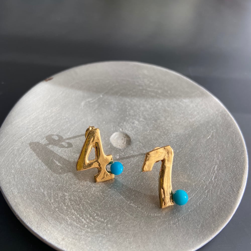 Numero & Star / 数字と星の片ピアス＆イヤリング・ターコイズ