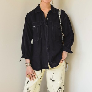 80s90s escada linen mix silver stetch shirt