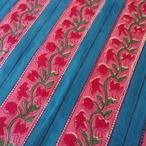 ブロックプリント生地【50cm単位】インド綿 ストライプ柄 青×ピンク×赤 #17127-BL2