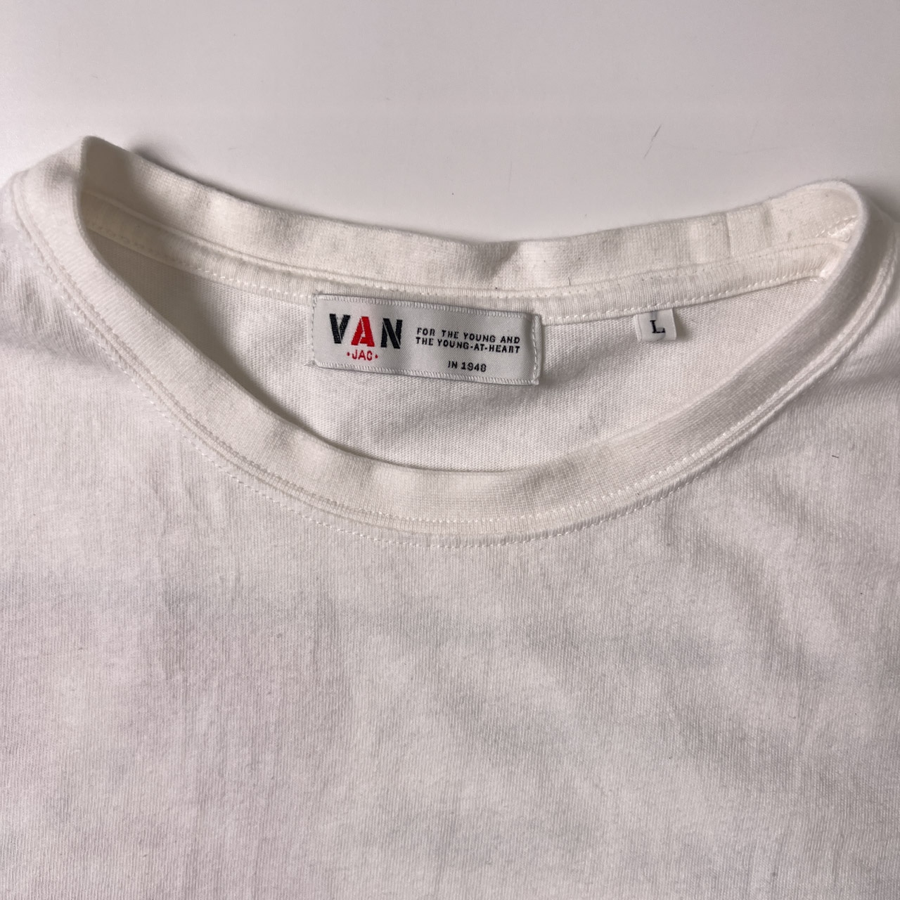 VAN JAC ヴァンヂャケット ロゴ刺繍入り 半袖Tシャツ L/ホワイト