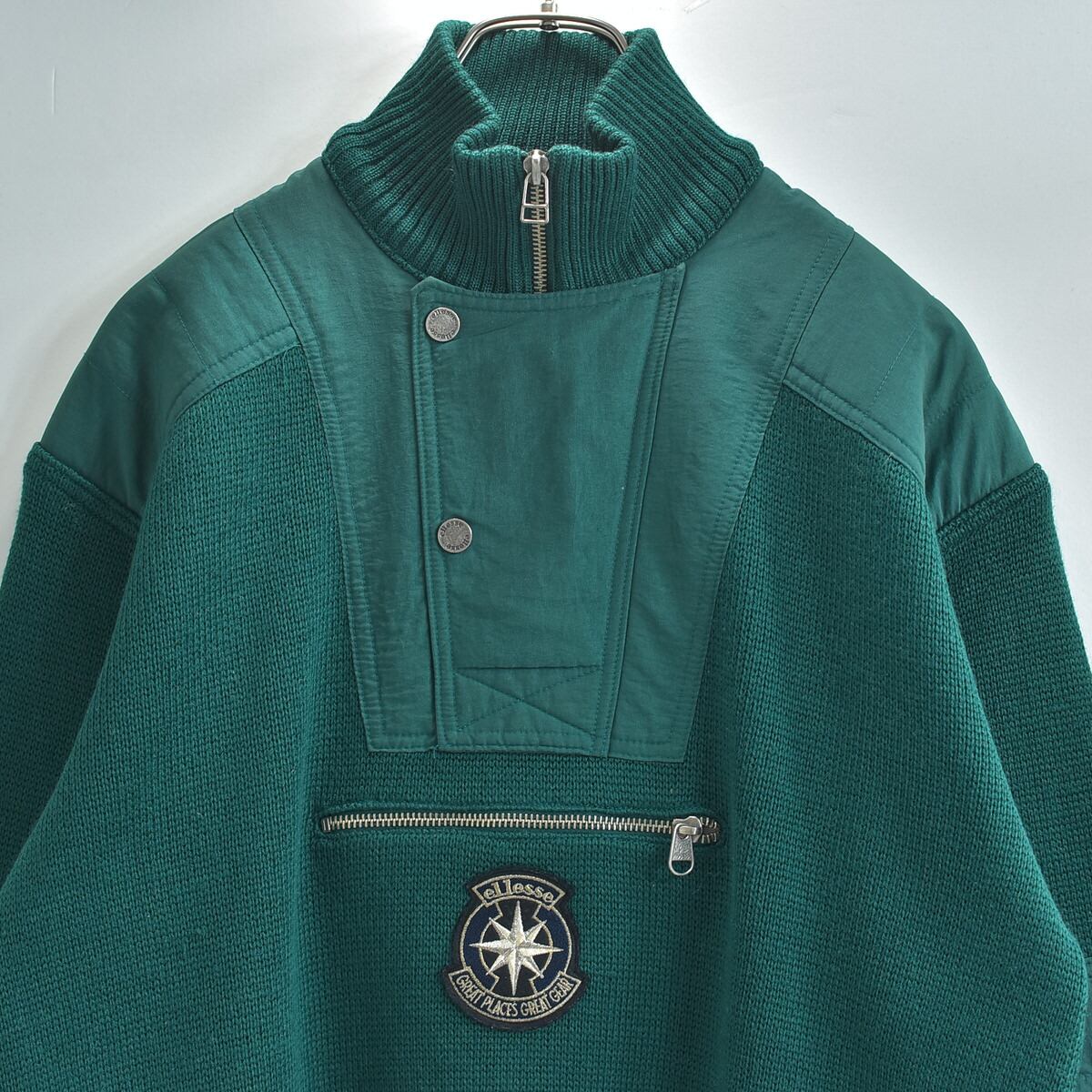 80~90s ellesse by GOLDWIN エレッセ 異素材切替 デザイン ハイネック スキーセーター ヴィンテージ ゴールドウィン ビンテージ メンズM~L相当