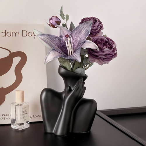 花瓶 フラワーベース 白 ホワイト シンプル 人 手 ハンド シルエット セラミック 陶器 リビングルーム モダン 北欧 スタイリッシュ アーティスティック インテリア