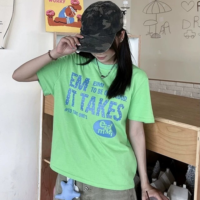 ドットレタープリントTシャツ 2col   R02459