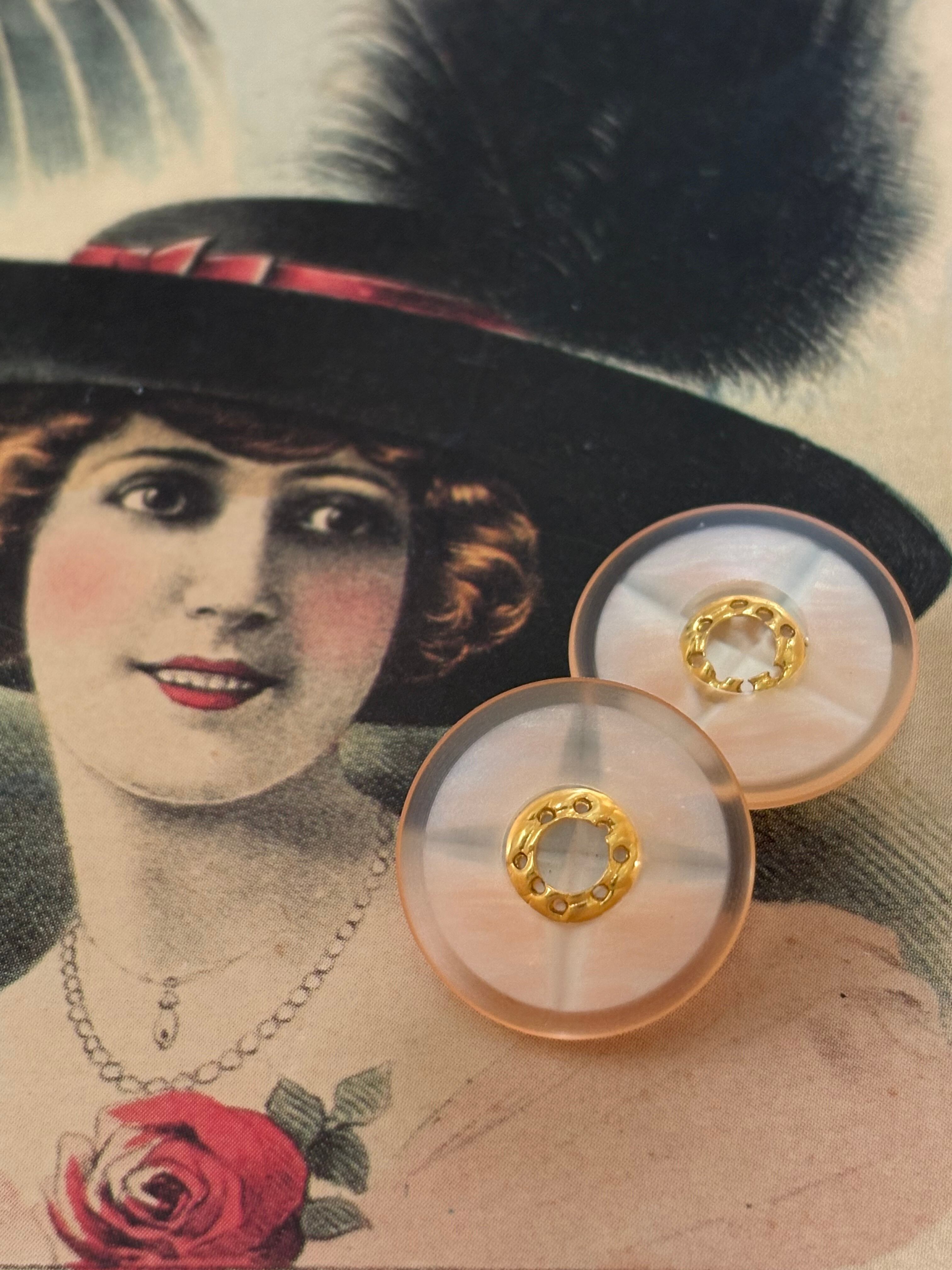 20mm Japanese ヴィンテージボタン ピンク×ゴールド 樹脂ボタン 昭和レトロ アクセサリーパーツ 装飾材 カルトナージュ
