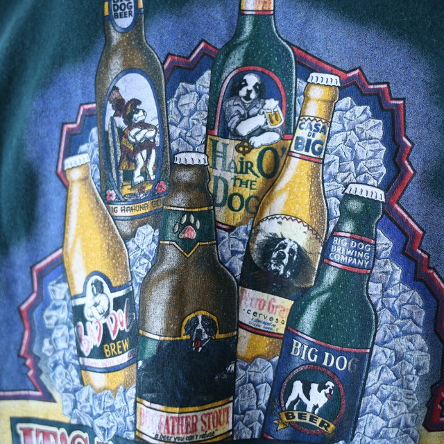 "BIG DOGS" beer bottle back printed over silhouette l/s tee
