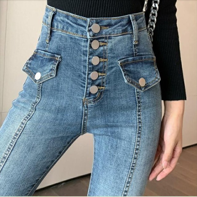 【送料無料】 スキニーパンツ タイト 無地 ハイウェスト カジュアル系 デニムパンツ こなれ感 美脚効果 韓国 20代 30代 レディースファッション 可愛い お出かけ 女子会 デイリーユース お茶会 お呼ばれ ブルー シンプルデザイン