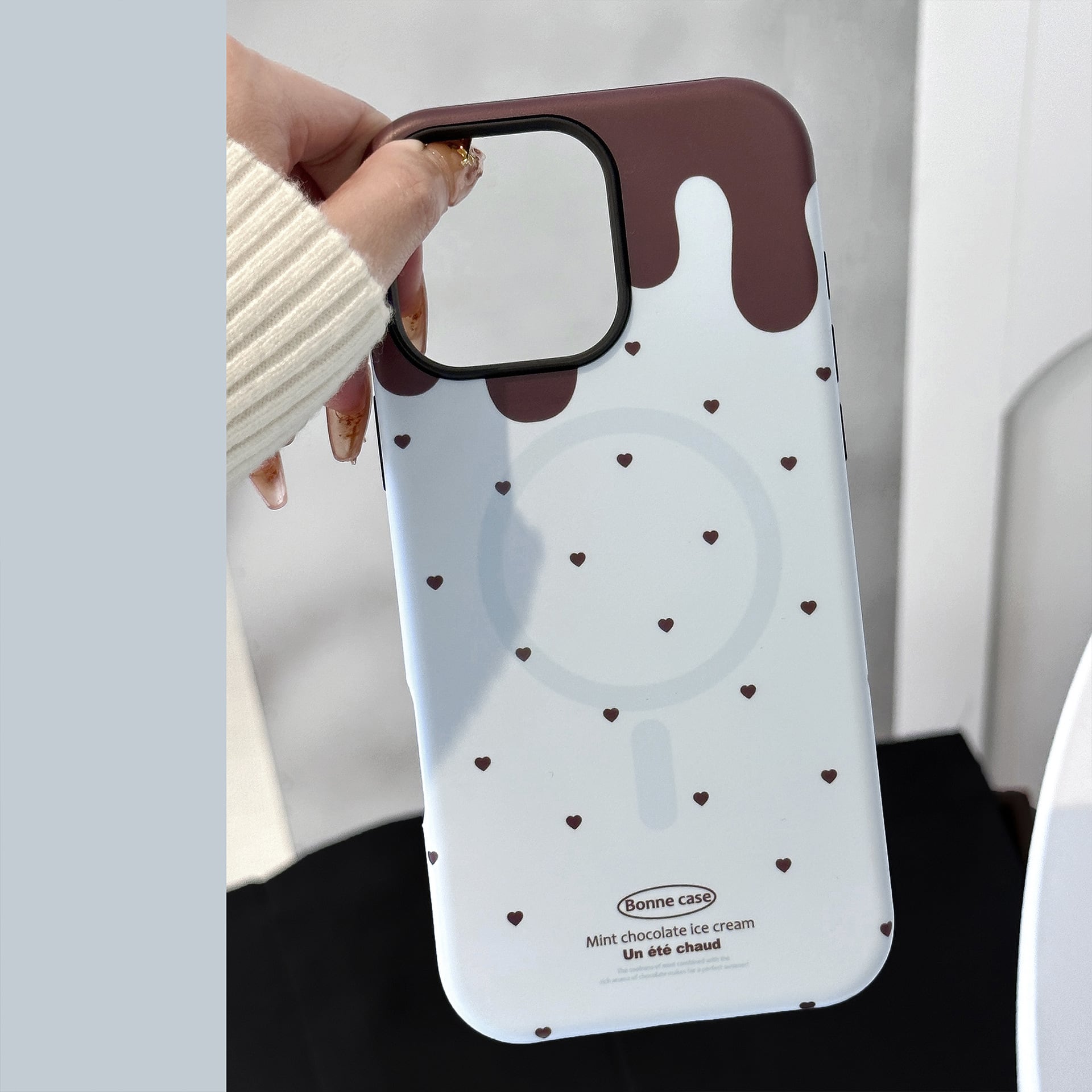 MagSafe対応】チョコミントアイスクリーム◎iPhone16~11 ブルー ハート