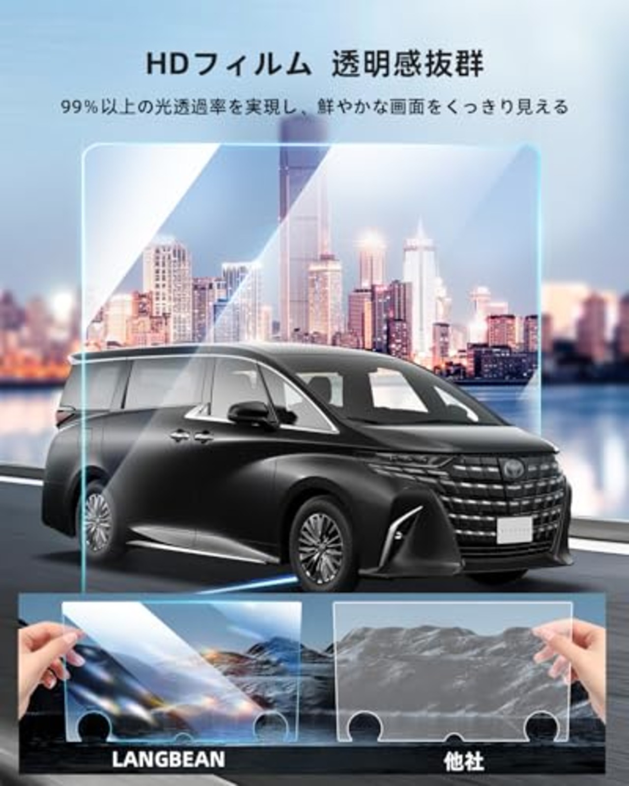 LANGBEAN トヨタ アルファード ヴェルファイア 40系 ナビ 保護フィルム 14インチ ディスプレイオーディオ 液晶保護 9H 強化ガラス 高感度タッチ 高光沢 キズ防止 自己吸着 貼付簡単 アルファード40 アクセサリー カスタム パーツ
