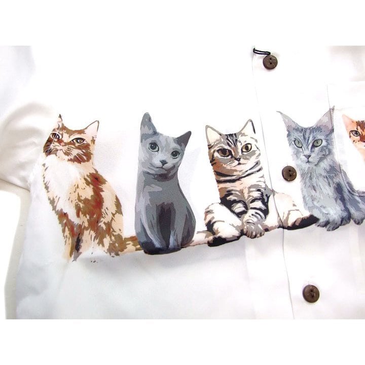 SALE UNIVERD72 アロハシャツ 猫柄シャツ 白 ユニバード アロハ メンズ半袖シャツ 40836 k2select2020