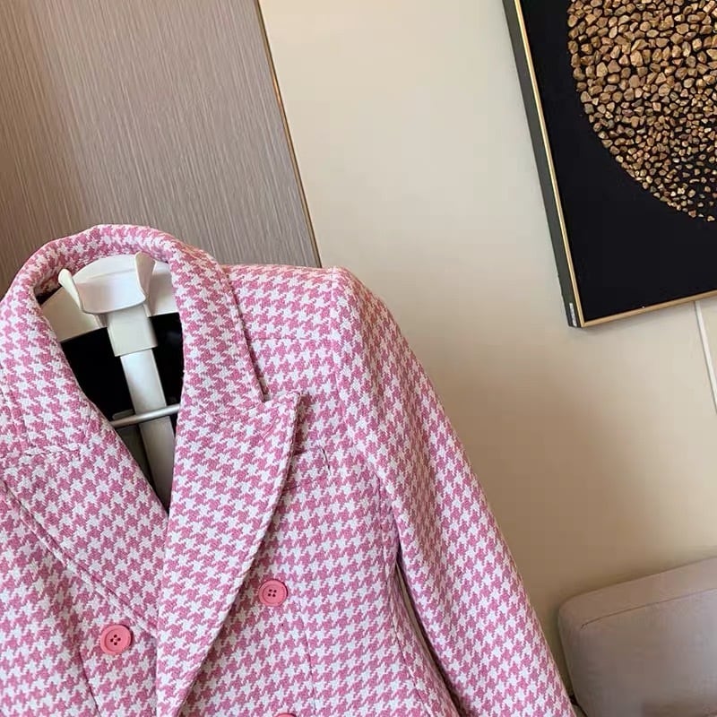 アンミヌ チェックツイードジャケット ピンク アンミヌチェック