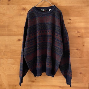 【THE ITALIAN SWEATER CO】イタリア製 ウール アクリル 柄ニット セーター 柄物 総柄 オールパターン L MADE IN ITALY EU古着