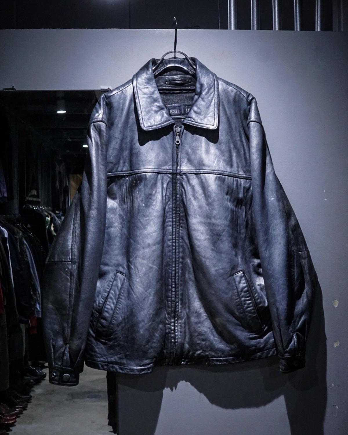 add (C) vintage】Silver Spray Custom Vintage Zip Up Leather Jacket 