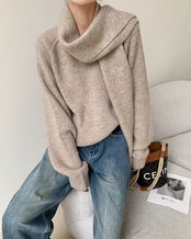 V-neck loose knit & Stole T20343
