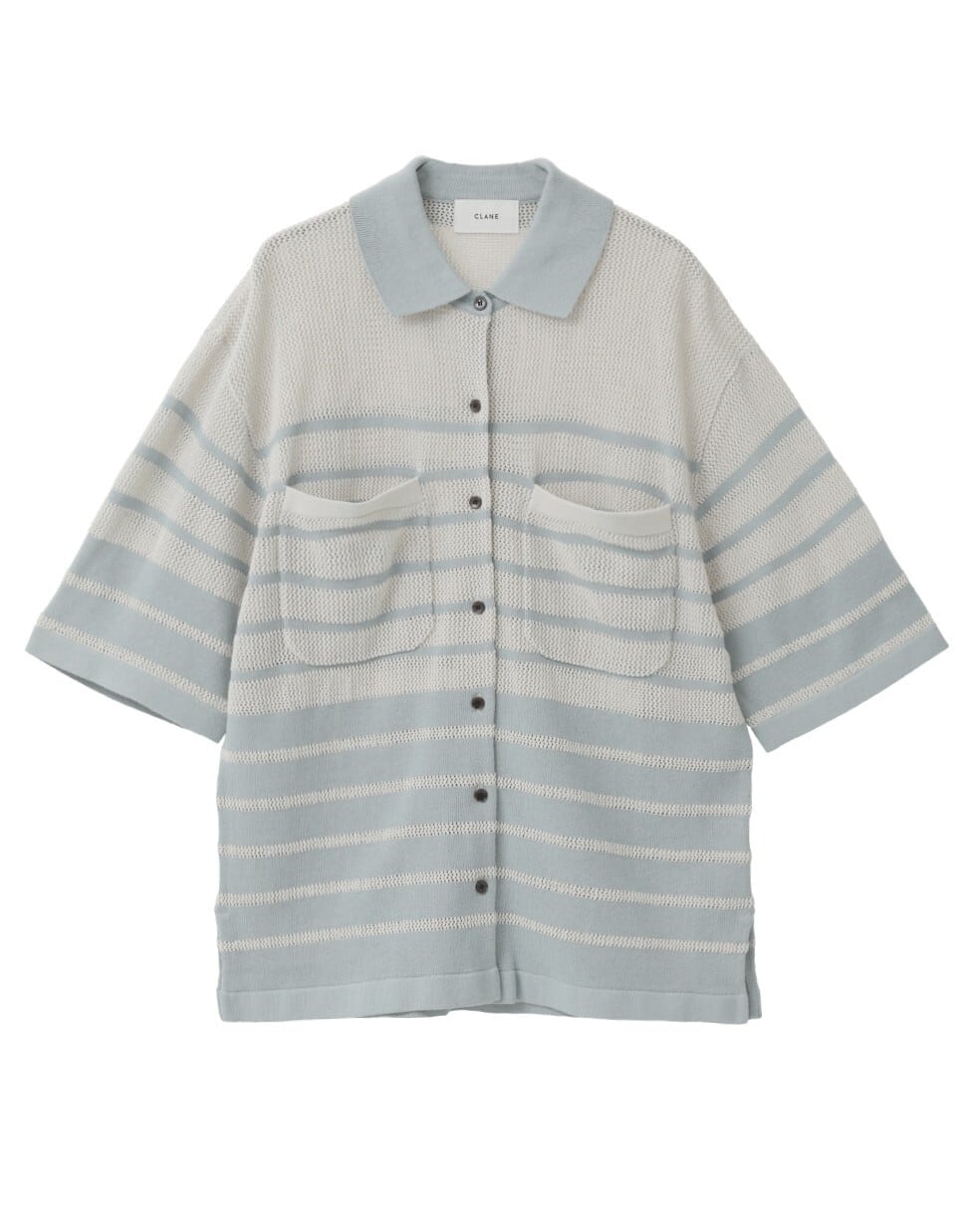 CLANE(クラネ) HALF SLEEVE OVER KNIT SHIRT SAX | サウスオレンジ