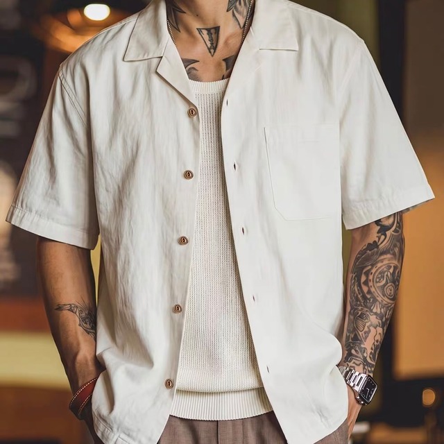 Vintage Linen Open Collar Shirt(VE228)