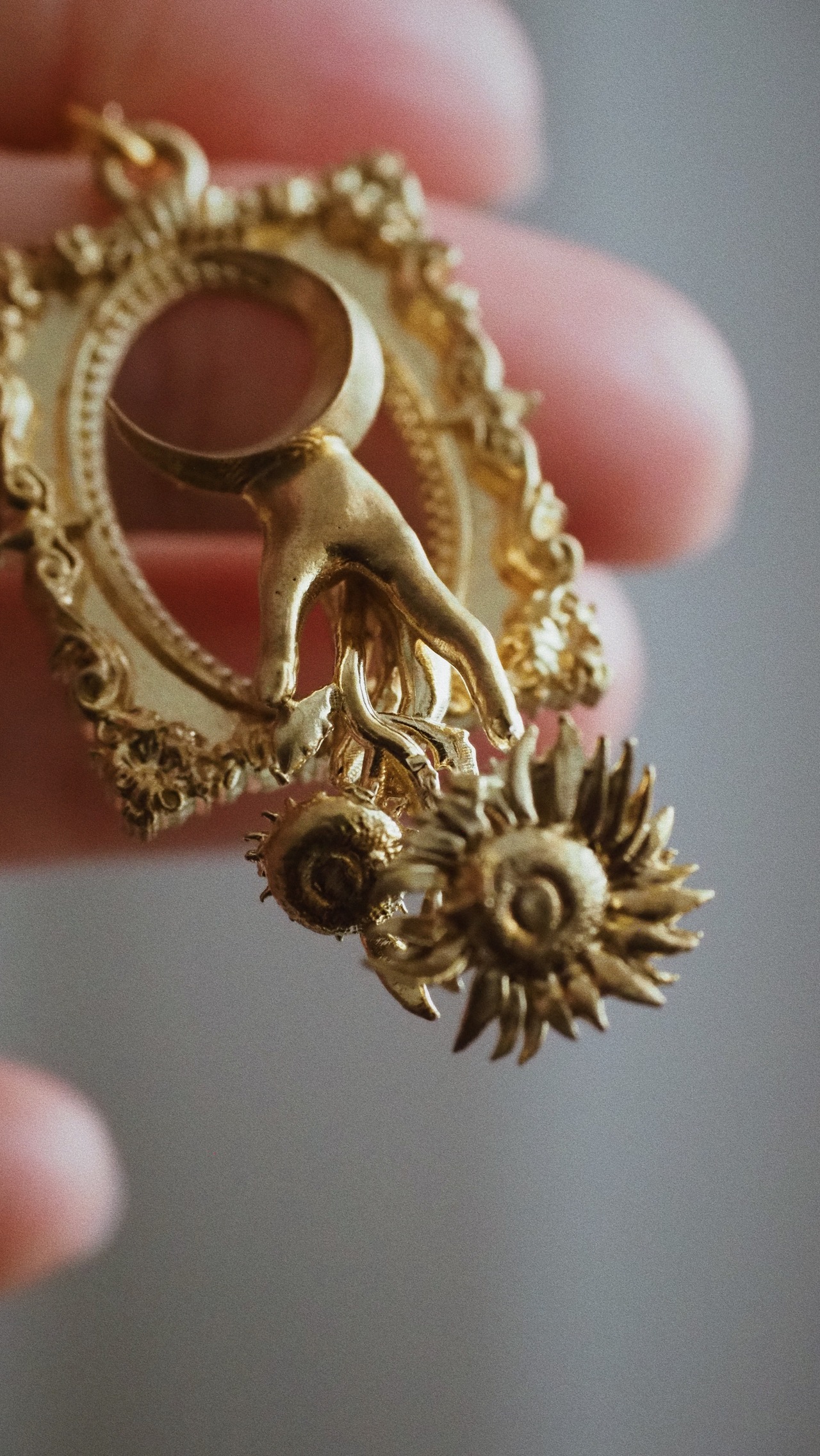 Brass necklace of sunflower that loved the moon