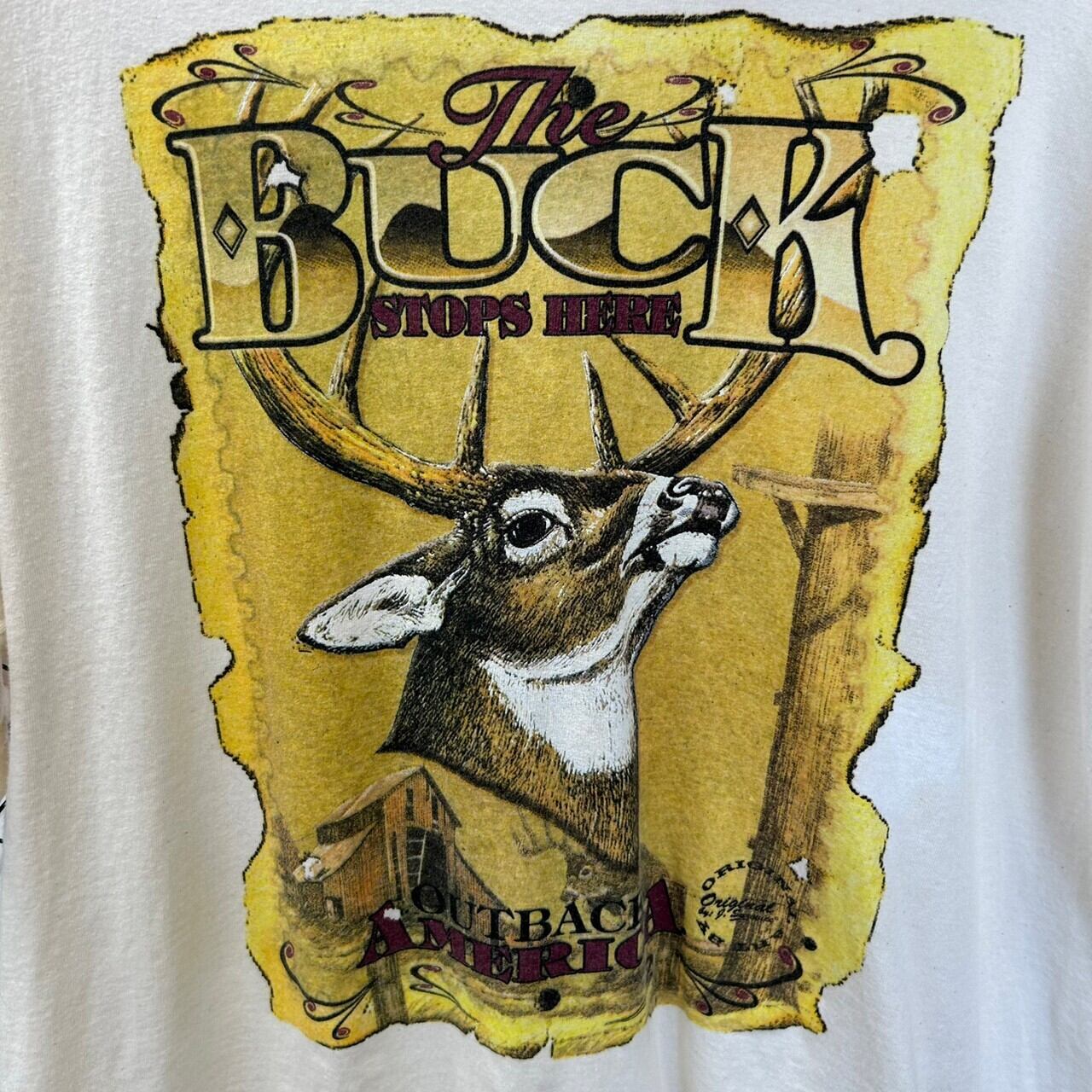 アニマル系 シカ デザインプリント ツノ半袖Tシャツ ギルダンXL 古着 古着屋 埼玉 ストリート オンライン 通販 アメカジ ヴィンテージ 古着屋buyer アニマル柄 パーカー スウェット シカ プルオーバー 古着 企業ロゴ