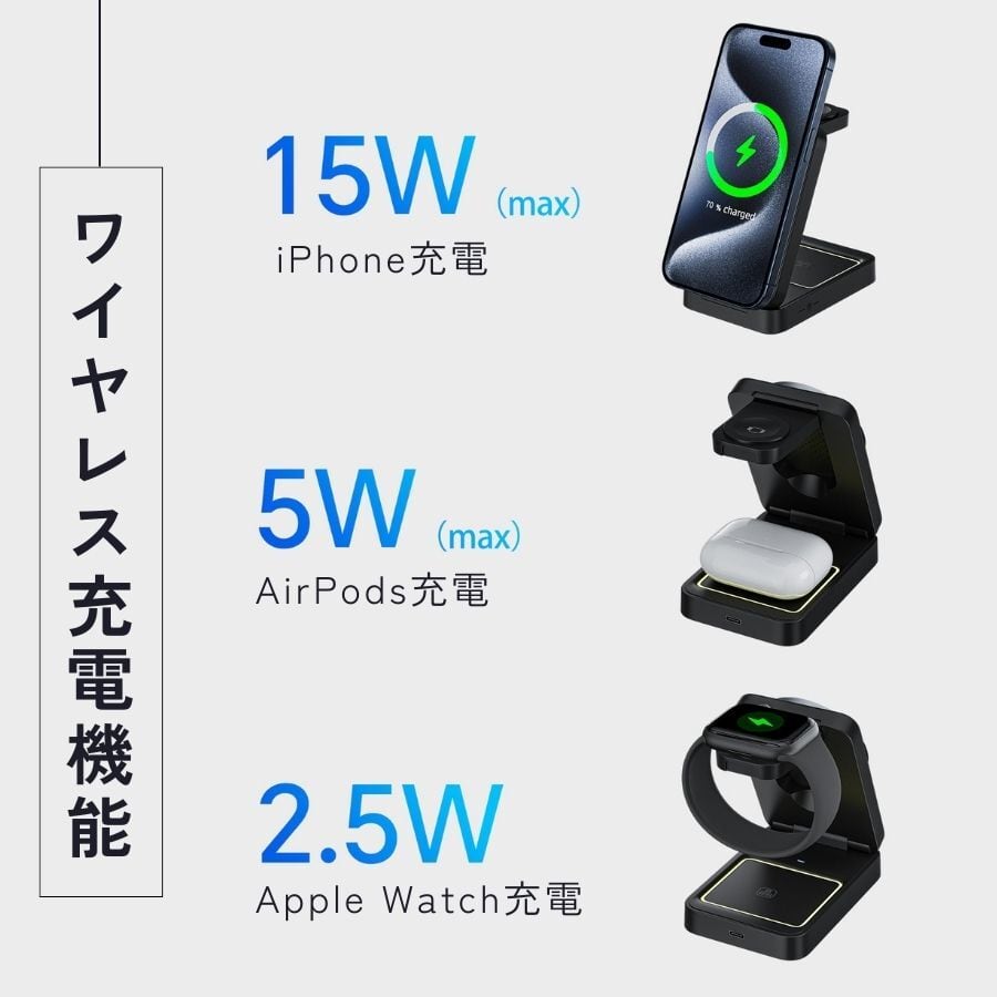 折りたたみ充電器 ワイヤレス充電器 3in1 ワイヤレス充電器 マグネット