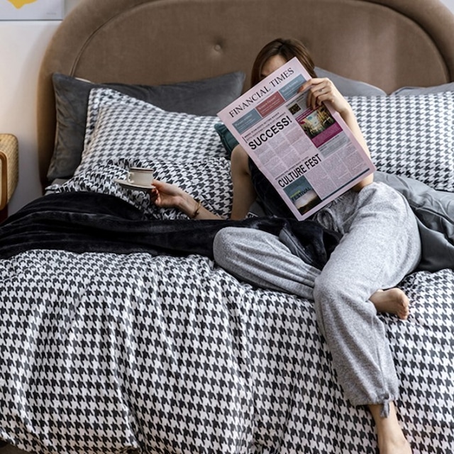 ボックスシーツ シングルサイズ3点セット 千鳥格子柄デザインベルベット素材寝具カバー 布団カバー ベッドカバー 寝室 インテリア ガーリー 可愛い お洒落 ８カラー Sweet Dreams