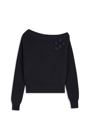 [OPEN YY] BADGE APPLIQUÉ KNIT PULLOVER, NAVY 正規品 韓国ブランド 韓国通販 韓国代行 韓国ファッション オープン ワイワイ 日本 店舗