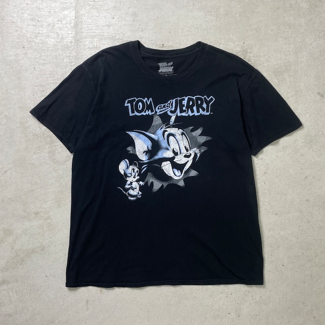 TOM＆JERRY トムとジェリー キャラクタープリント Tシャツ メンズL相当 レディースXL 古着 黒色【Tシャツ】/ブラック